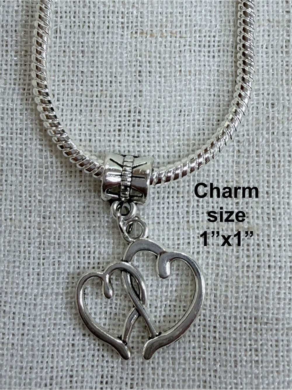 925 Sterling Silver snake chain necklace,double heart pendant.Unisex.30”(75 cm)